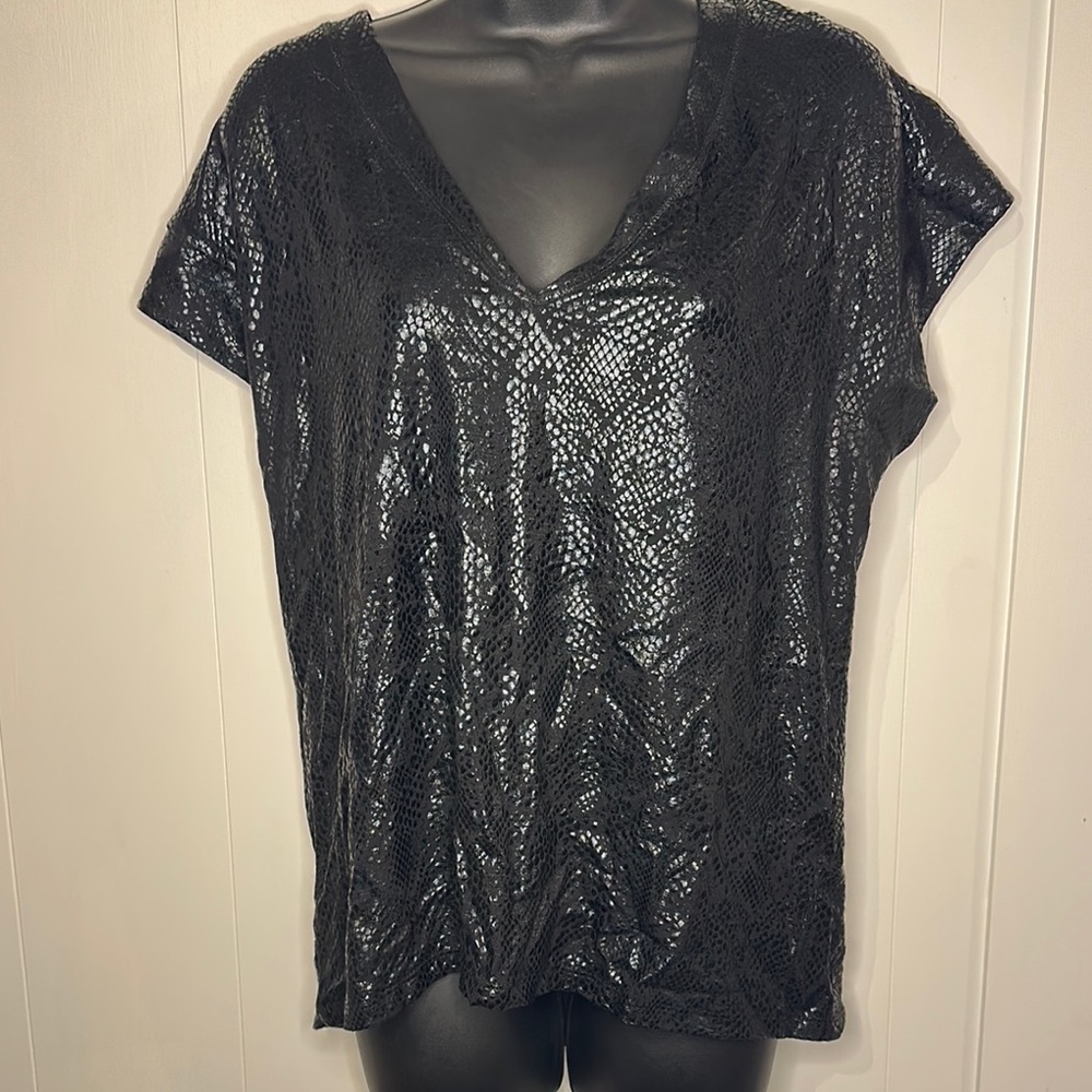 Black Shimmer Animal Print Women's Top